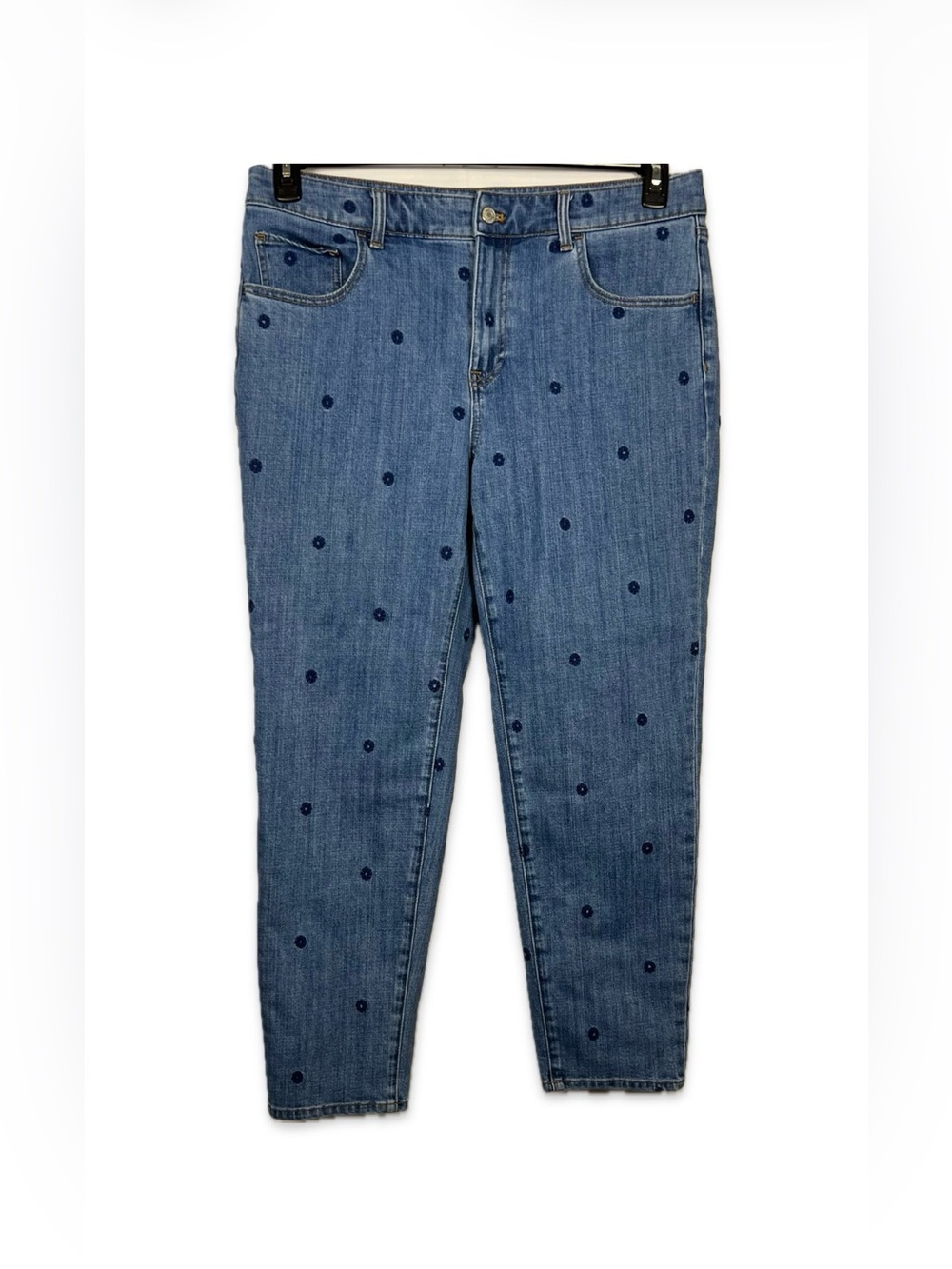 Talbots Boyfriend Jeans Size 12 Medium Blue Floral Embroidered Cropped Denim